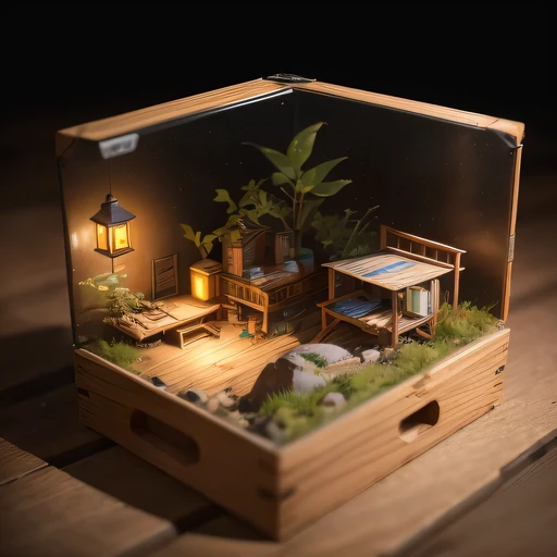 small realistic model, (bifurcation, original photo, best quality, masterpiece:1.4),Steampunk Cyberpunk 1916 Mars Canyon,(Cyberpunk light:1.3),on the table,horizon (related to land),(in a small nature box:1.3),Isometric, small nature, landscape on foundati...