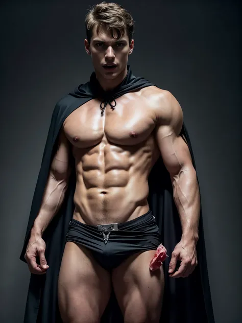 Photorealistic, ((best quality)), ((masterpiece)), (detailed), masculine portrait of young vampire, 18-year-old male models, handsome, tall, cute looking, evil look, dark look, powerful, young male, handsome model, clean shave, silver eyes, (white pale ski...