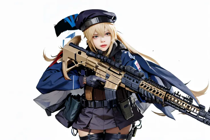 beautiful girl with a gun and a hat, m4 sopmod, realistic