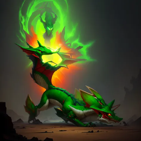 there is a cartoon of a dragon with a green and red tail, full body dragon concept, dragon our species, vegetal dragon cyborg, fusion of species, dragon den art, dragon tail, Arte conceptual oficial, Pokémon Conceptual Mystery, spiritual fantasy concept ar...