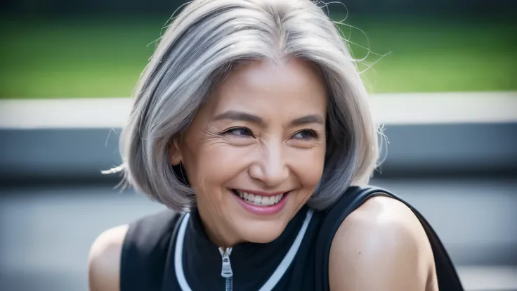 (((A 60-year-old woman))),(((Real lighting,True picture quality,Real skin texture,,best quality, 8K,Vision, masterpiece:1.3)), (((gray hair),Lush hair)),(((There are many wrinkles on the face,Wrinkles have obvious details))),(((black eyes,Smile))),(Blue sl...