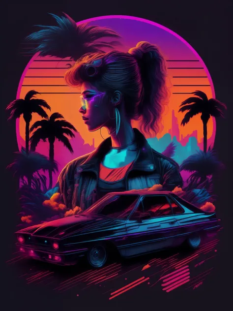 Vectorized synthwave Car art