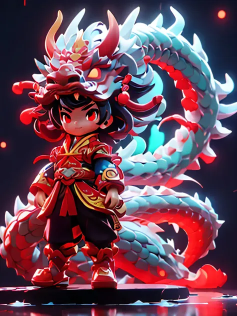 imagine，no characters，a chinese dragon，cartoon form，xiangyun，lantern，red vibe，beaming