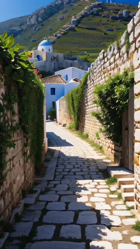 Aegean village surrounded by ancient walls