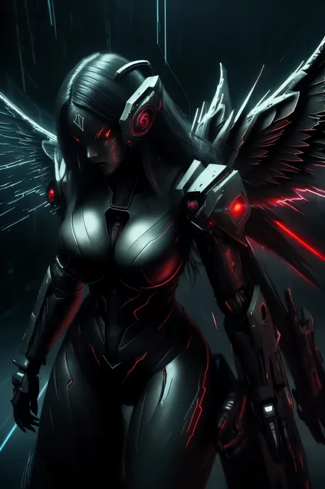 light and shadow cyber punk tone, in the nightmare dream, light and shadow cyber punk tone, create your best women angel, yes fa...