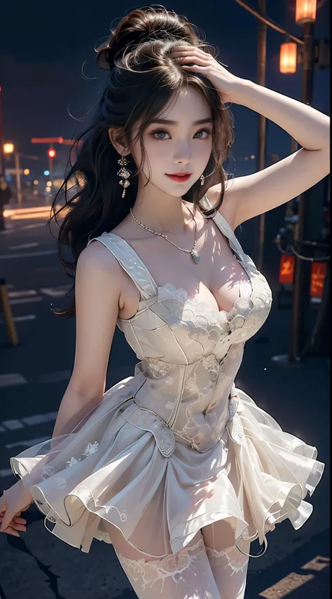 Romantic Rosette dress2, ((knee shot)), 8k, masterpiece, original photo, best quality, detail:1.2), ((Shoot at random angles)), lifelike, Extremely detailed CG unified 8k wallpapers, depth of field, film light, lens flare, Ray tracing, (extremely beautiful...