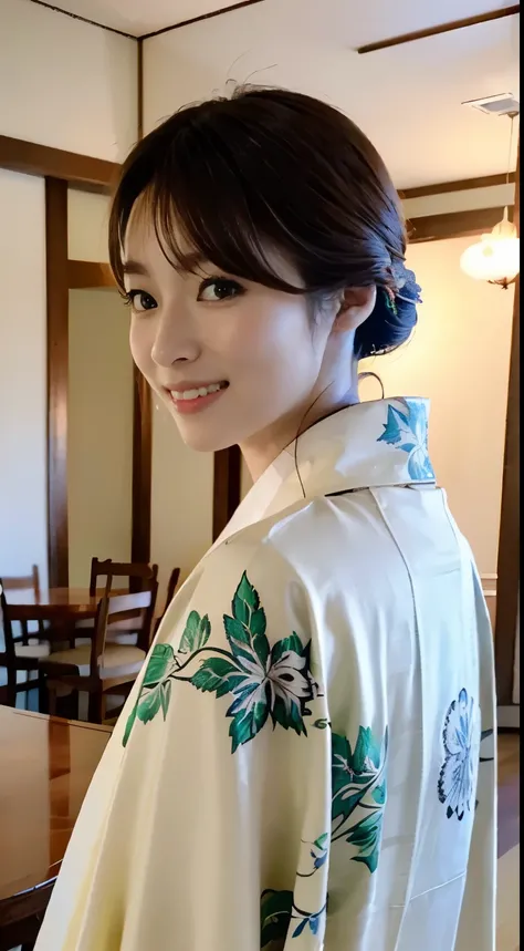 (((The young proprietress of a long-established inn wears Japanese kimono and shows guests around the inn with a smile and an elegant appearance.))),(((Japanese clothes look good))),(((table top:1.6))),(((Ulzzang-6500))),(((perfect anatomy:1.6))),(((Deep d...