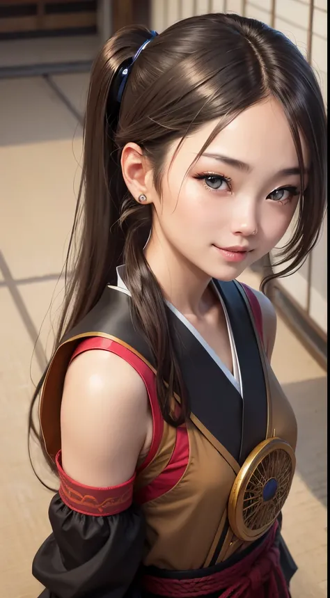 No sleeve, ponytail, japanese girl, 8K, law pictures, highest quality, masterpiece, realistic, Photorealistic super detail, one girl, cute, best smile, beautiful eyes, long hair, perfect face,