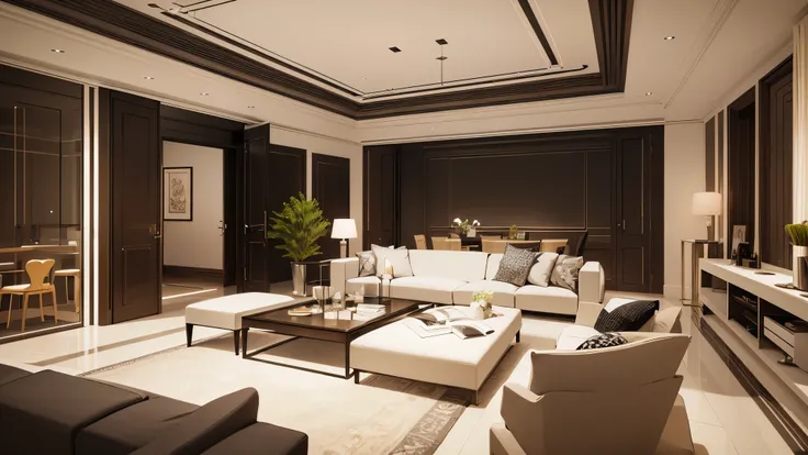 You are a famous interior designer、You have been asked to create a 3D image of a modern large room. Create a harmonious environment with modern and minimalist furniture. Including garden interior.