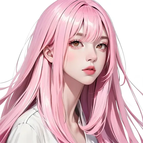 (highest resolution, distinct_image) Best quality, a females masterpiece, highly detailed, semi realistic,(most of body),pink long hair, bangs, 13 years old, young,black fitting,Pinkish-purple flight suit,Stand collar shirt,Sharp Face,(brown Eyes, Hair Bet...