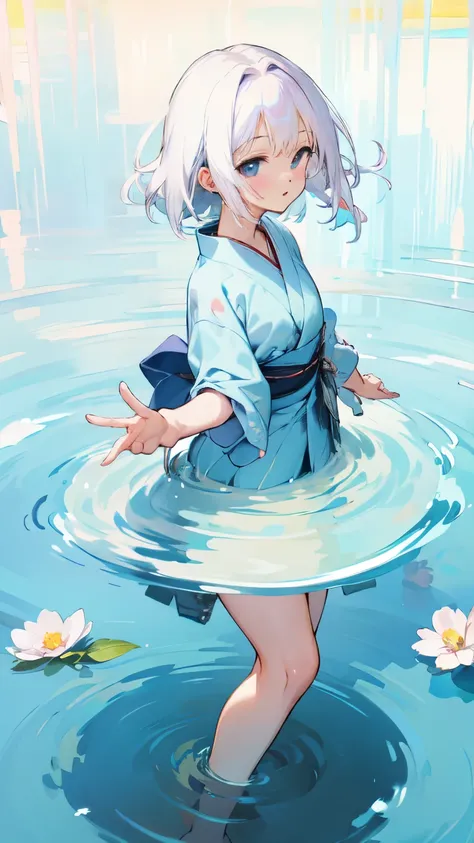 anime girl with blue hair and blue skirt in the water, wallpaper anime blue water, white-haired god, anime art wallpaper 8k, bes...