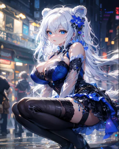 Anime girl with long white hair and blue eyes sitting on the street, seductive anime girl, Best Anime 4K Kona-chan Wallpaper, anime art wallpaper 4k, anime art wallpaper 4k, 4k anime wallpaper, anime art wallpaper 8k, anime wallpaper 4k, anime wallpaper 4k...