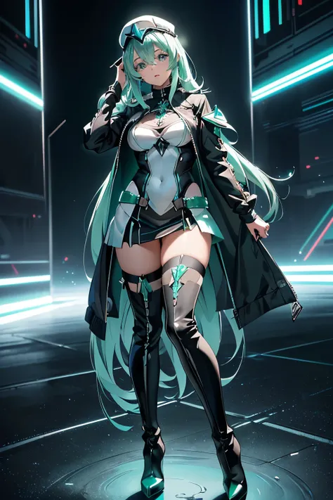 Anime, Girl, (((1girl))), (((Waifu, Xenoblade Chronicles 2, Pneuma Waifu))), Techwear, (((Seafoam Green Hair, Long Hair))), ((Seafoam Green Eyes eyes:1.3, Upturned Eyes: 1, Perfect Eyes, Beautiful Detailed Eyes, Gradient eyes: 1, Finely Detailed Beautiful ...