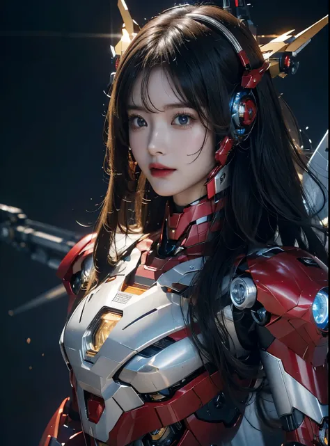  Super detailed, advanced details, high quality, 最high quality, High resolution, 1080P, hard disk, beautiful,(Iron Girl),beautifulサイボーグの女性,Mecha cyborg girl,battle mode,Mecha body girl,She wears an Iron Man mech,full body shot