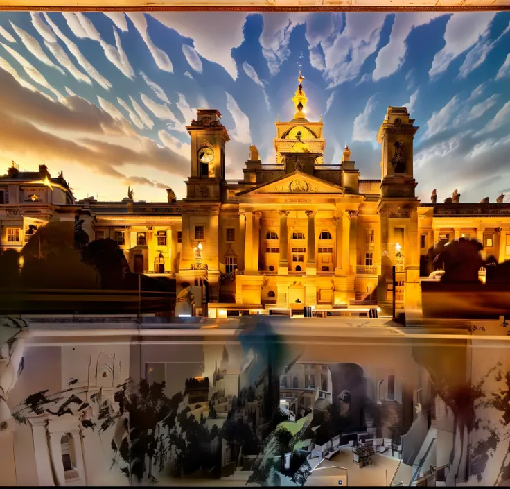 arafed view of a large building with a clock tower, monumental giant palace stunning grand architecture, on a great neoclassical square, royal academy, 