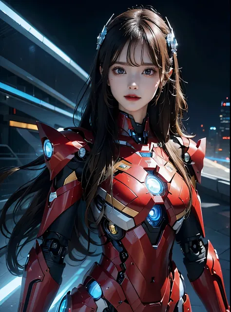  Super detailed, advanced details, high quality, 最high quality, High resolution, 1080P, hard disk, beautiful,(Iron Girl),beautifulサイボーグの女性,Mecha cyborg girl,battle mode,Mecha body girl,She wears an Iron Man mech,full body shot