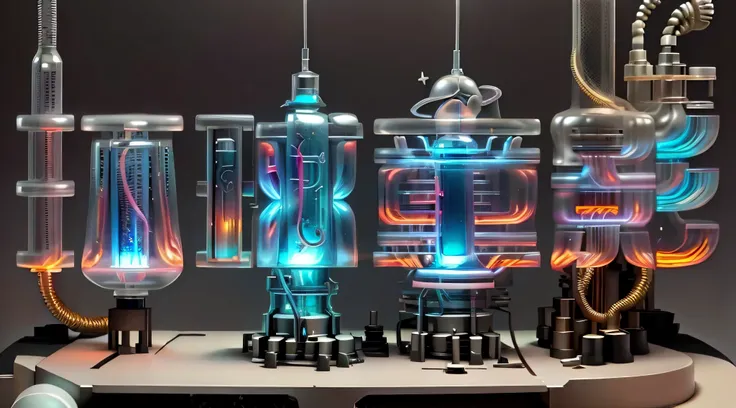 simple background,masterpiece,best quality,super detailed,microphone,vacuum tube,chip,button,Influence,data cable,Engraved pattern,chip组成的文字,glow in the dark,electronic,earphone,Colored lights