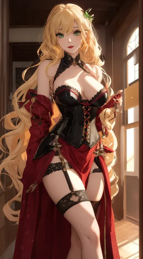 Gender: Female Height: 1,88 cm Physical Description: Yuna is a beautiful woman with long, medium-curly blonde hair, a frame, and sultry green eyes. She is always making sure her makeup is spot on, with bright red lipstick and long, false lashes that make h...