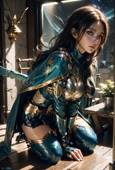 Fantasy valkyrie girl in tight glowing & super detailed ornad suit with hero galaxy glowing cape, sharp focus, UHD, (masterpiece), best quality, expressive eyes, perfect face, cinematic illumination, midnight aura, 4k