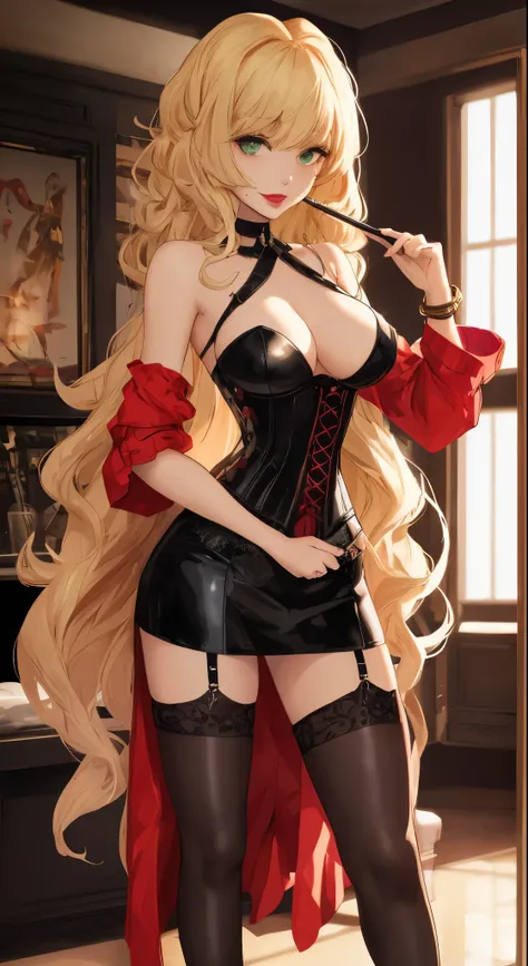 Gender: Female Height: 1,88 cm Physical Description: Yuna is a beautiful woman with long, medium-curly blonde hair, a frame, and sultry green eyes. She is always making sure her makeup is spot on, with bright red lipstick and long, false lashes that make h...