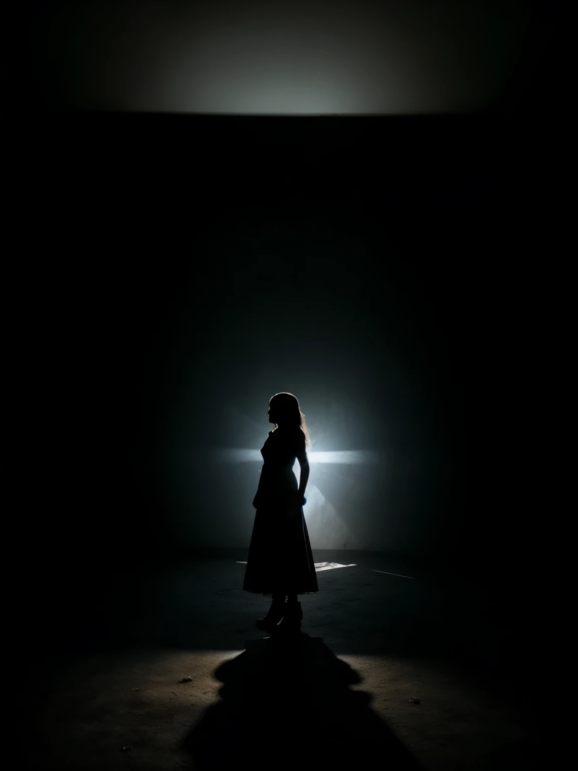 a silhouette of a woman standing before a shadowy backdrop, where light and shadow interplay. I envision depth and drama in the imagery, world of mystery, suspense, and the quest for redemption