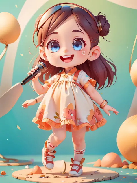 dream to be(singer)of cute girls, ((preschool))，装扮成singer，wear(((fashionable clothing))), holding a microphone，Wear sunglasses，Sing，stand on stage，Red carpet，in front of spotlight，smiling, (masterpiece: 1.2) (actual: 1.2) (Bokeh) (best quality) (delicate s...