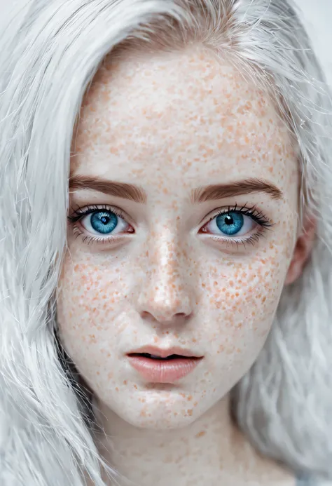 girl, stahlblaue augen, sommersprossen, white hair