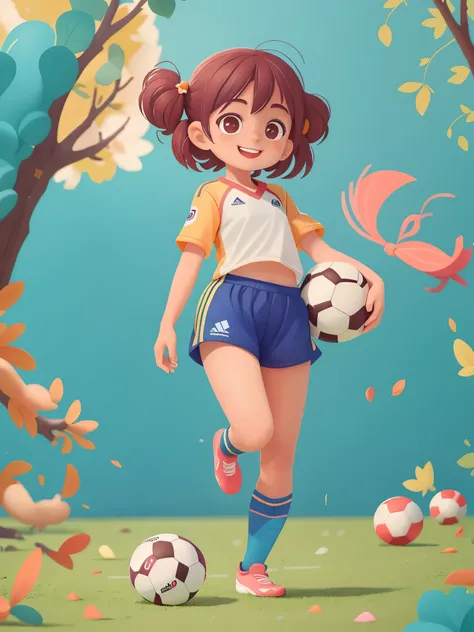 dream to be(soccer player)of cute girls, ((preschool))，装扮soccer player，wear(((sportswear))), shorts，soccer cleats，colorful football，On the football field，in front of spotlight，smiling, (masterpiece: 1.2) (actual: 1.2) (Bokeh) (best quality) (delicate skin:...