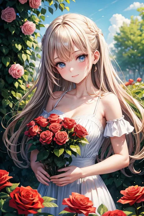 beautiful girl in a rose garden