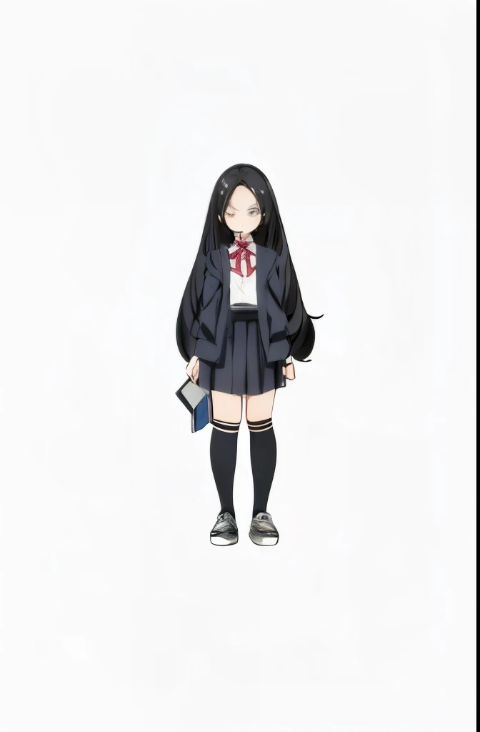 anime girl in school uniform with a book and pencil, magical school student uniform, single character full body, flat anime style, anime style character, anime full body illustration, beautiful anime high school girl, young anime girl, realistic , as an an...