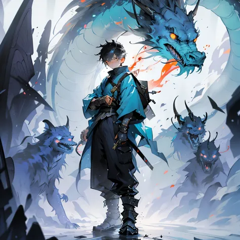 A 17 year old boy in the post-apocalypse carries a future sword and is surrounded by monsters in the form of dragons