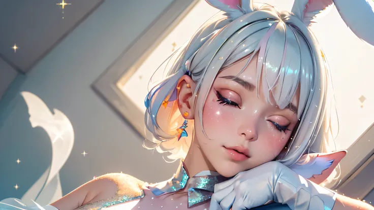 (best quality, 8k, 32k, masterpiece, UHD:1.2), highres, sharp focus, detailed outfit, absurdres, key visual,++++, beautiful detailed hair, delicate details, *****, (((closeup, portrait, RAW, pixiv))
1 girl, (pastel color:1.3), (rabbit girl), (white rabbit ...