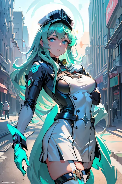 anime, girl, (((1girl))), (((waifu, xenoblade chronicles 2, pneuma waifu))), (((seafoam green hair, long hair))), ((seafoam gree...