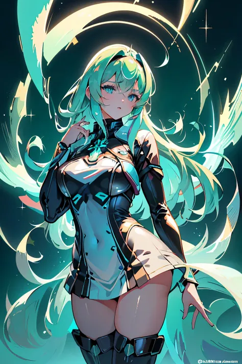 anime, girl, (((1girl))), (((waifu, xenoblade chronicles 2, pneuma waifu))), (((seafoam green hair, long hair))), ((seafoam gree...