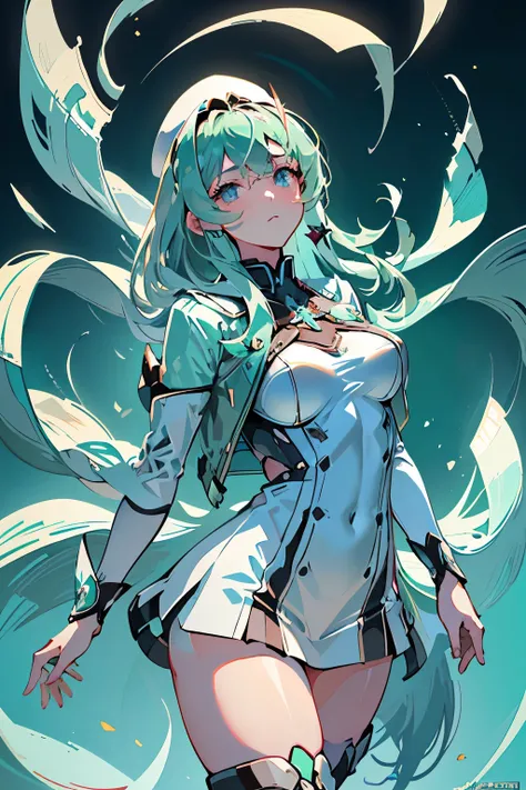 Anime, Girl, (((1girl))), (((Waifu, Xenoblade Chronicles 2, Pneuma Waifu))), (((Seafoam Green Hair, Long Hair))), ((Seafoam Green Eyes eyes:1.3, Upturned Eyes: 1, Perfect Eyes, Beautiful Detailed Eyes, Gradient eyes: 1, Finely Detailed Beautiful Eyes: 1, S...