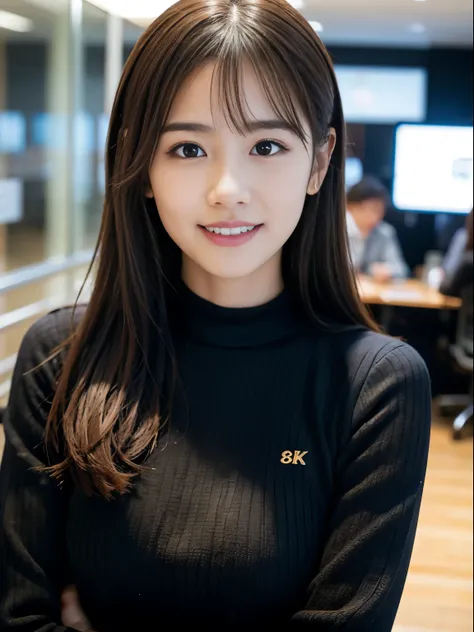  (8K, RAW photo, highest quality, masterpiece:1.3), (realistic, photo-realistic:1.4), (Highly detailed 8K wallpaper), sharp focus, Depth of written boundary,
 japanese idol,very cute,(baby face),sweater, Look at us and smile, Upper body, highly detailed fa...