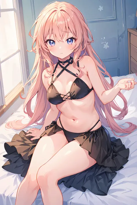 Fille animée in a black bikini sitting on a bed, seductive Fille animée, Thicc,  courbure , Art CG d&#39;anime fluide, Ecchi, cute Fille animée, Ecchi anime style, style artistique anime moe, attractive Fille animée, young Fille animée, poitrine moelleuse,...