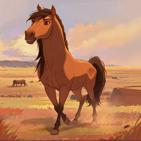 1 horse,  looks like spirit in the prairie, landscape