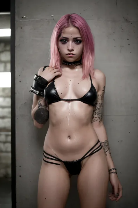 chica muy hermosa, 13 years old, vigilante, pink dyed hair, Ropa de cuero sexoy, senos grandes, Estilo cyberpunk, Detalles realistas, sexoy, retrato, justo, punk rock, rebelde, sexoy, Toma de cuerpo completo, tetas perfectas, NSFW, sexo, lascivo, wet, bdsm...