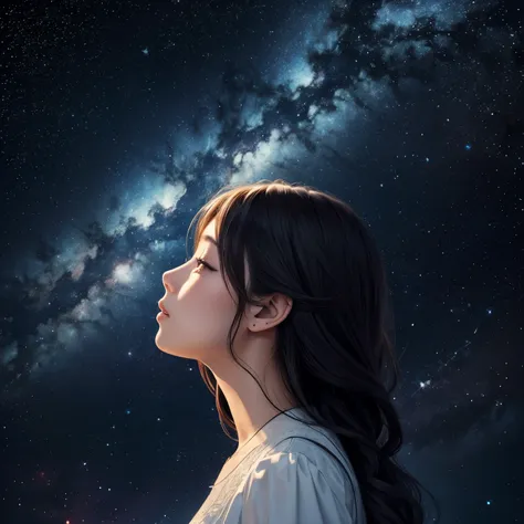 starry sky　profile　look up　An illustration