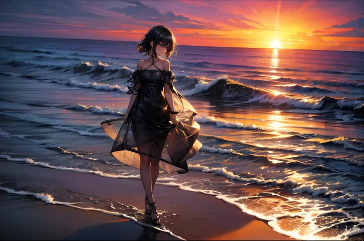 Professional Hyperrealistic Image Featuring A Beautiful And Captivating Double Exposure Combining The Silhouette Of A Beautiful Young Girl With A Beautiful Beach At Sunset And Accompanied By A Beautiful Rainbow,. A Beautiful Beach at Sunset Must Serve as t...