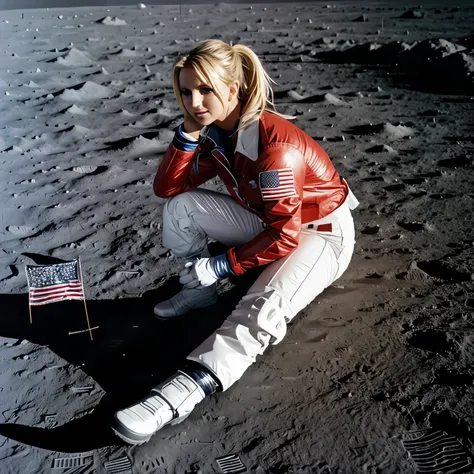 Britney Spears photoshoot on the moon, USA flag, super realistic