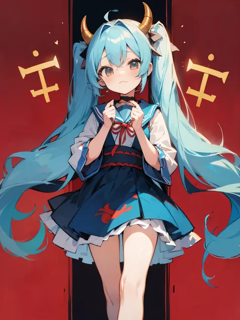 Setsubun girl long twintails light blue hair cute