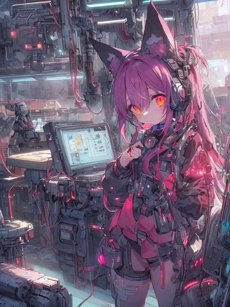 absurd, High resolution, (anime style:1.1), ((table top)), ((highest quality)), (Super detailed), (beautiful), Super enlarged view of ultra-high resolution CPU circuit diagram、super fine,(A cute girl is standing on a super precise CPU:1.4)、(11 year old gir...