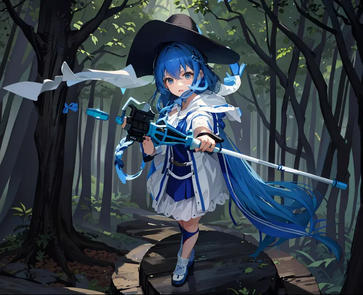 girl, blue hair、in the forest、Different world