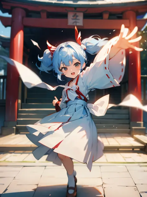 Shrine maiden shrine light blue hair twintails bean-throwing