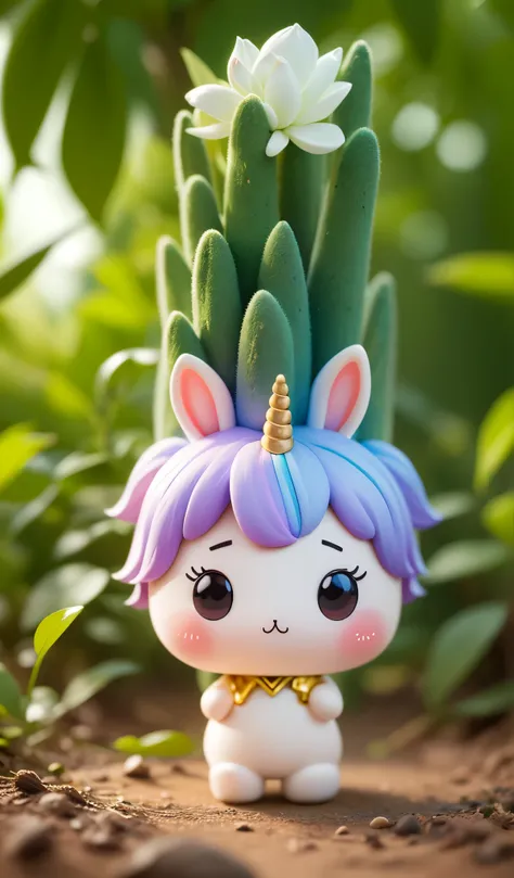 a cute unicorn, solo, big head, chibi, colorful, pop, miniature, depth of field, in forest, detailed image, cute animals