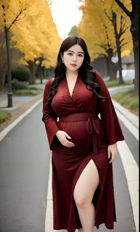 arafed woman in a red cardigan Stand on a sidewalk, wave medium short haircut, thicc, , korean woman, wearing red robe, asian woman, bbwchan, photograph of a techwear woman, hijab, wearing a black robe, woman in brown wood robes, random pose, wearing brown...