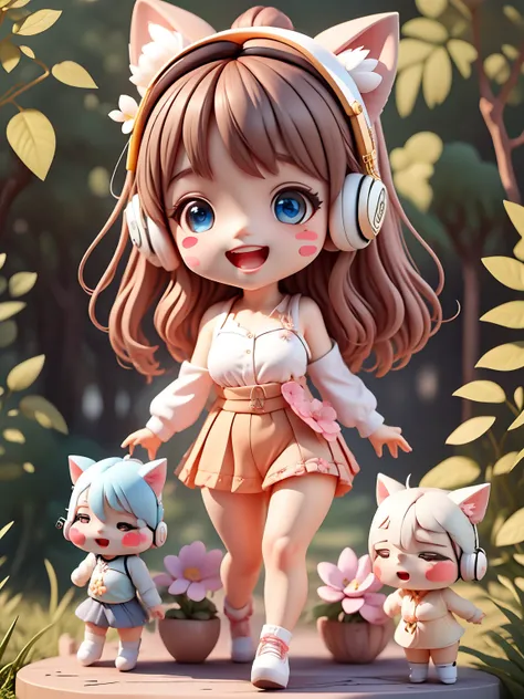 (masterpiece),(best quality),(super detailed), (whole body:1.2), 1 girl,chibi,lovely, smile, open mouth, flower, outdoor, play t...