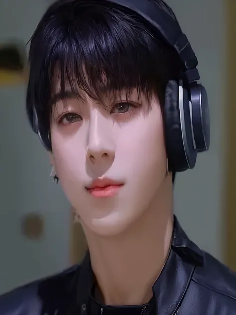 there is a man wearing headphones and a leather jacket, cai xukun, jungkook, heise jinyao, jinyoung shin, with head phones, kim doyoung, hyung tae, yanjun chengt, inspired by Kun Can, taejune kim, wan adorable korean face jungkook 